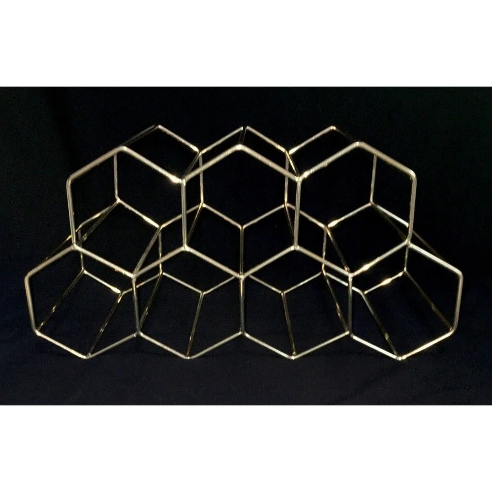 MCM‎ Geometric Gold Wine Rack Freestanding Bottle Holder Wine Rack 7 Bottle